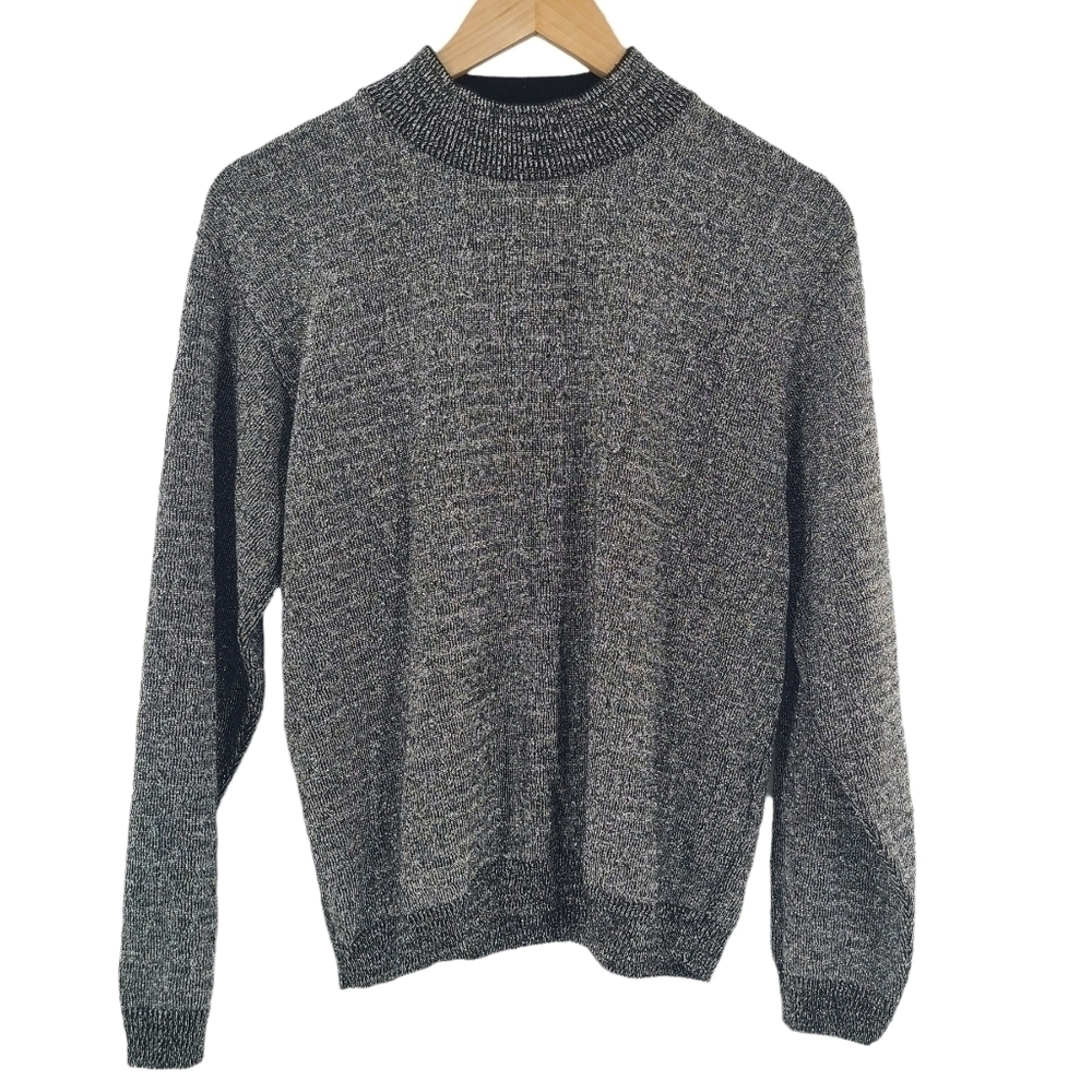 Alfred Dunner Mock Neck Long Sleeve Pullover Top Silver Size Medium Made USA